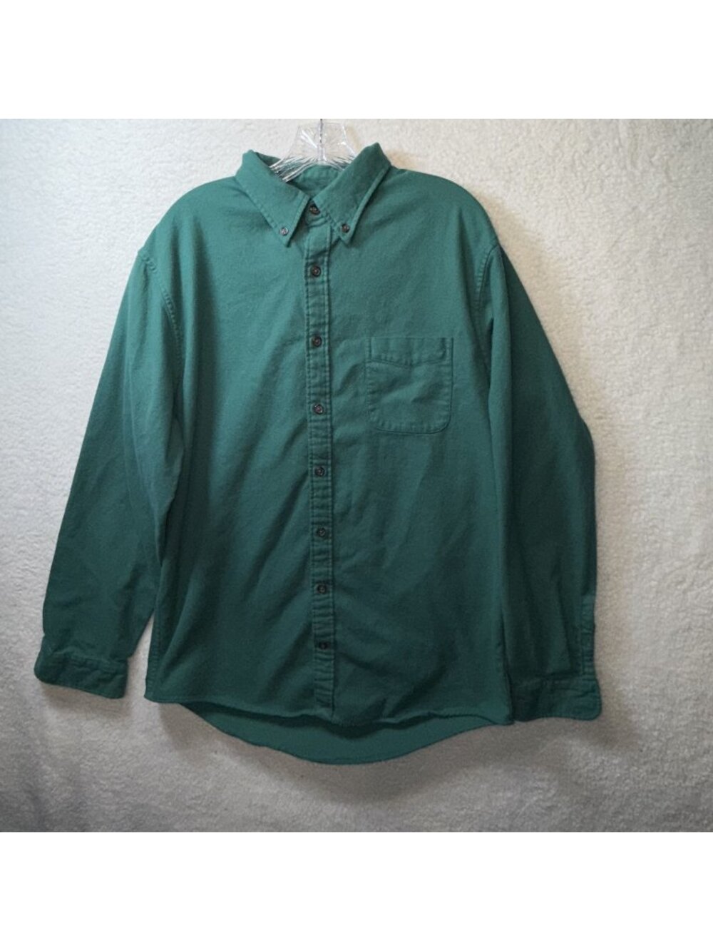 Vintage Lands End Mens Large Green Traditional Fit Button-Down Chamois Shirt